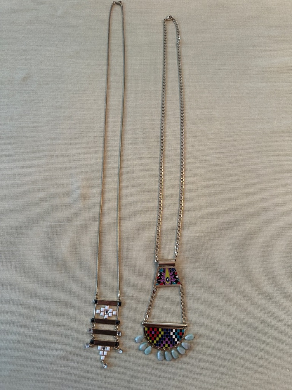 nOir 2 Multicolor Enamel Pendant Necklaces one with Light Blue Stones